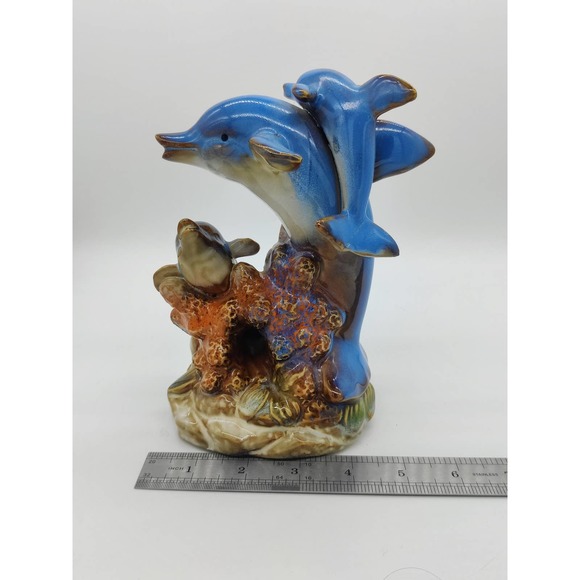 Dolphin Figurine Dolphins Decorative Sculpture Beautiful 7" Ceramic Decor Ocean - Picture 8 of 8